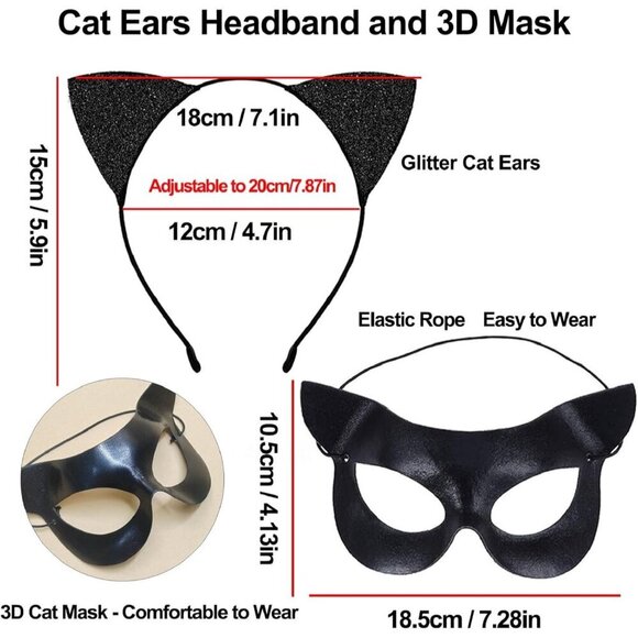 Cat Woman Costume Accessories Set including Mask Ears Headband Gloves Whip for H main image 7